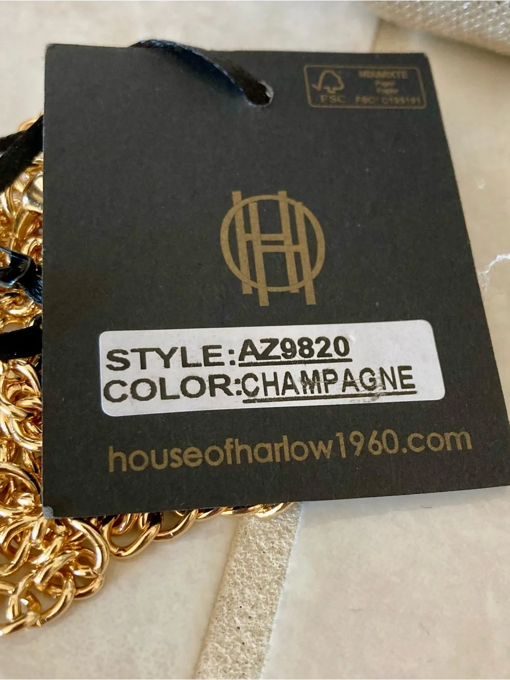 NWT House of Harlow 1960 Champagne Velvet Clutch with Gold Pearl Flower